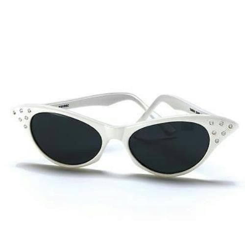1950's White Retro Cateye Glasses Cat Eye Dark Lens Sunglasses with Rhinestones by HalloweenStore.com