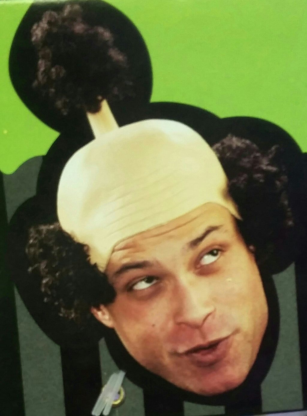 Sensei Wig Latex Bald Cap with Curly Black Hair Funny Costume Headpiece by HalloweenStore.com