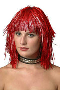 Cyber Red Metallic Tinsel Wig by HalloweenStore.com