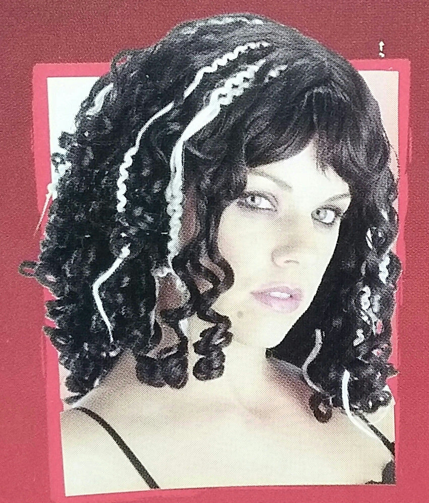 Women's Victorian Curly Streaked Black and White Vampire Wig by HalloweenStore.com