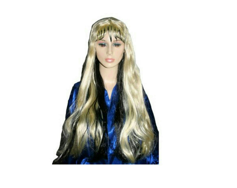 Trendy Sinister Blonde with Black Underneath Long Rocker Witch Wig with Bangs by HalloweenStore.com