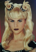 Blonde Dominatrix Wig Wavy Wig with Bangs and Pigtails Studded Choker Accent by HalloweenStore.com