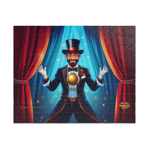 Magician on Stage Jigsaw Puzzle – Vintage Circus Magic Poster Puzzle (110–1014 pcs) by Printify