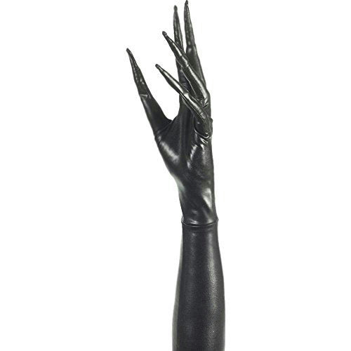 Creepy Twisted Circus Long Shiny Black Faux Leather Pointy Fingered Gloves by HalloweenStore.com
