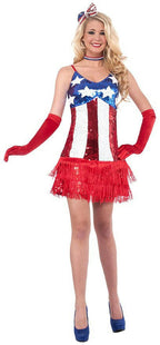 Sexy Patriotic Sparkle July 4th American Flag Sequin Flapper Costume Dress M/L by HalloweenStore.com