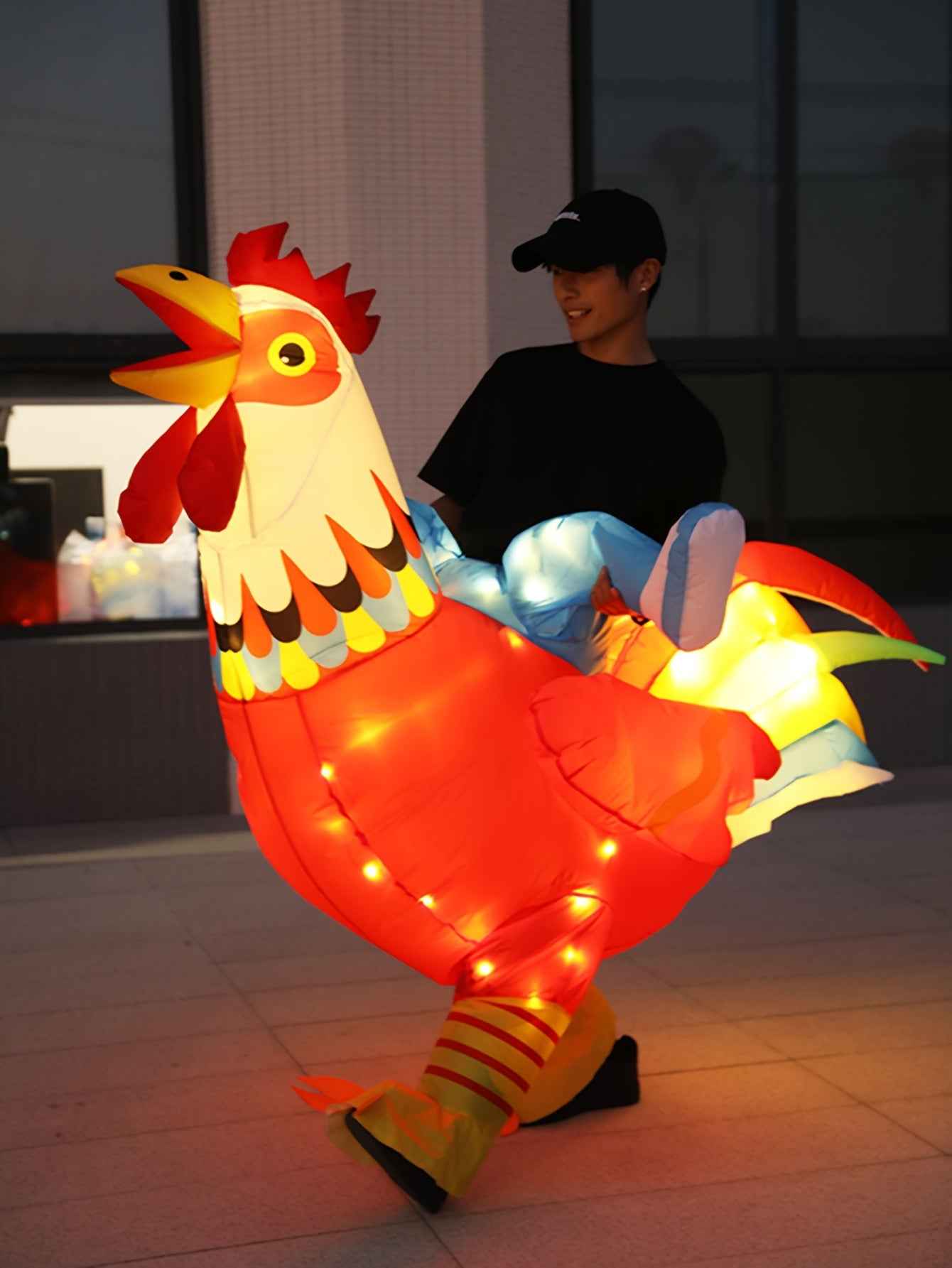 Halloween Carnival Easter Inflatable Rooster Costume for Adults, Holiday Party Outfit (Inflatable Costume, No Size Measurement Required)