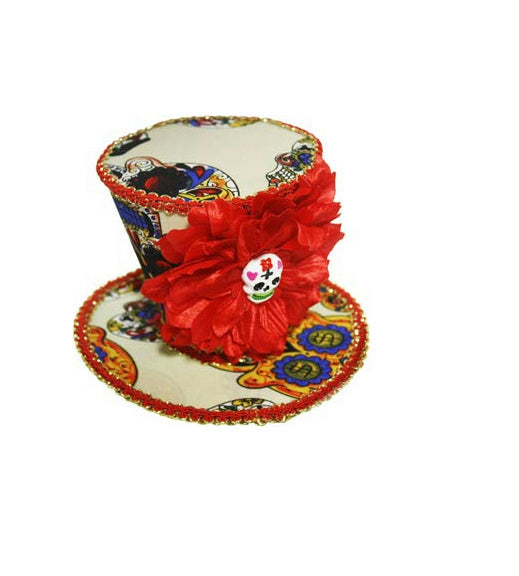 Forum Novelties Adult Day of the Dead Mini Skull and Red Flower Top Hat Clip by HalloweenStore.com