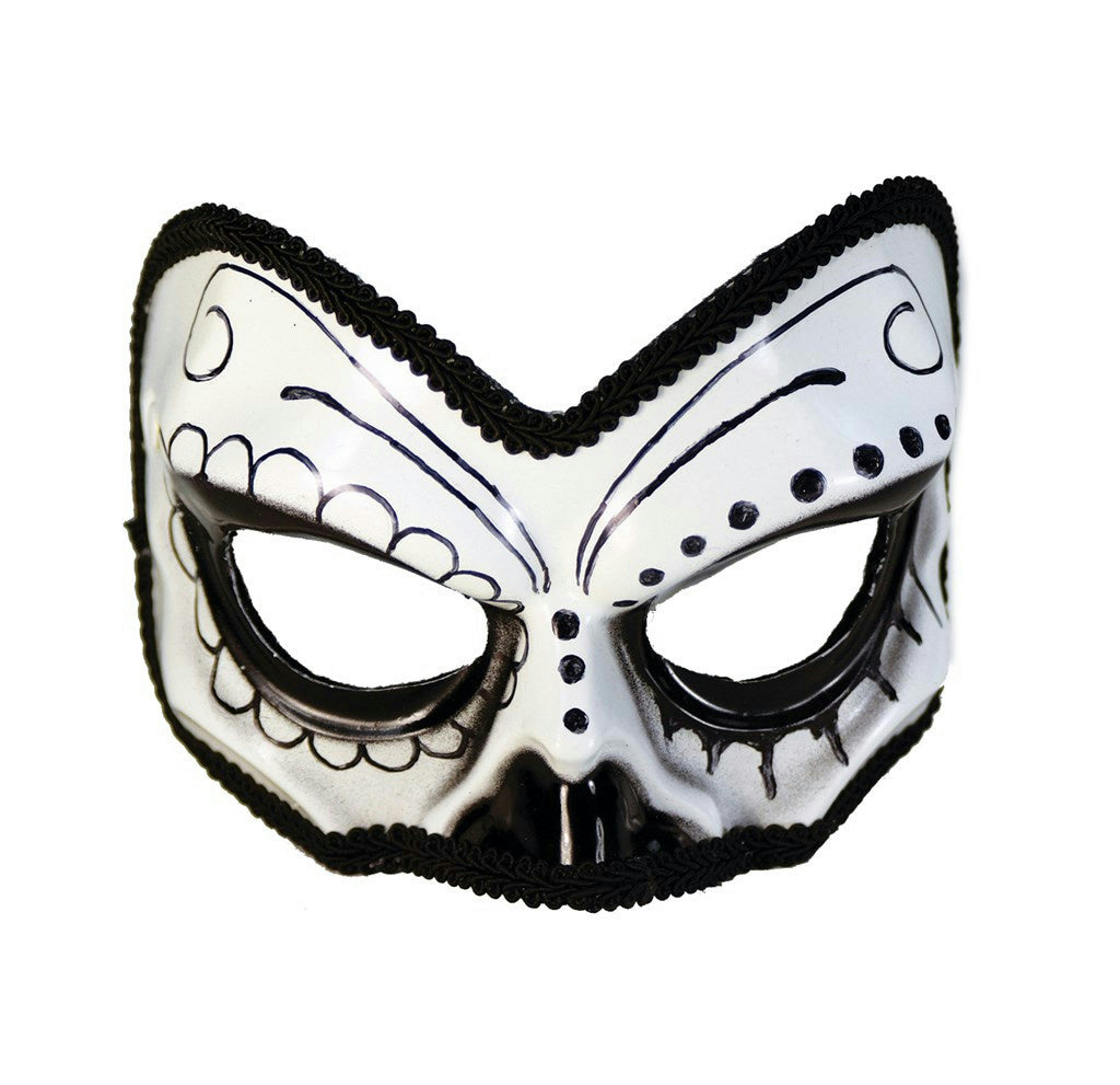 Black and White Day of the Dead Tuxedo 1/2 Skull Eye Mask by HalloweenStore.com