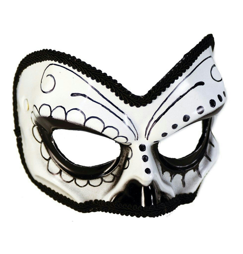 Black and White Day of the Dead Tuxedo 1/2 Skull Eye Mask by HalloweenStore.com