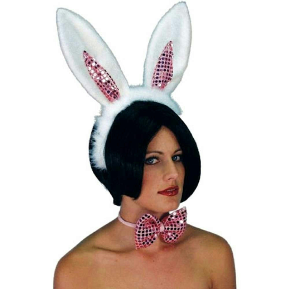 Sequined Bunny Rabbit Ears and Bow Tie Easter Costume Accessory Set by HalloweenStore.com
