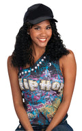 Hip Hop Girlfriend Hat with Attached Black Curly Wig by HalloweenStore.com