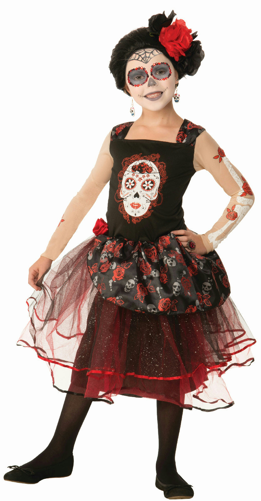 Girls Day of the Dead Rosa Senorita Child Costume Dress Size Medium 8-10 by HalloweenStore.com