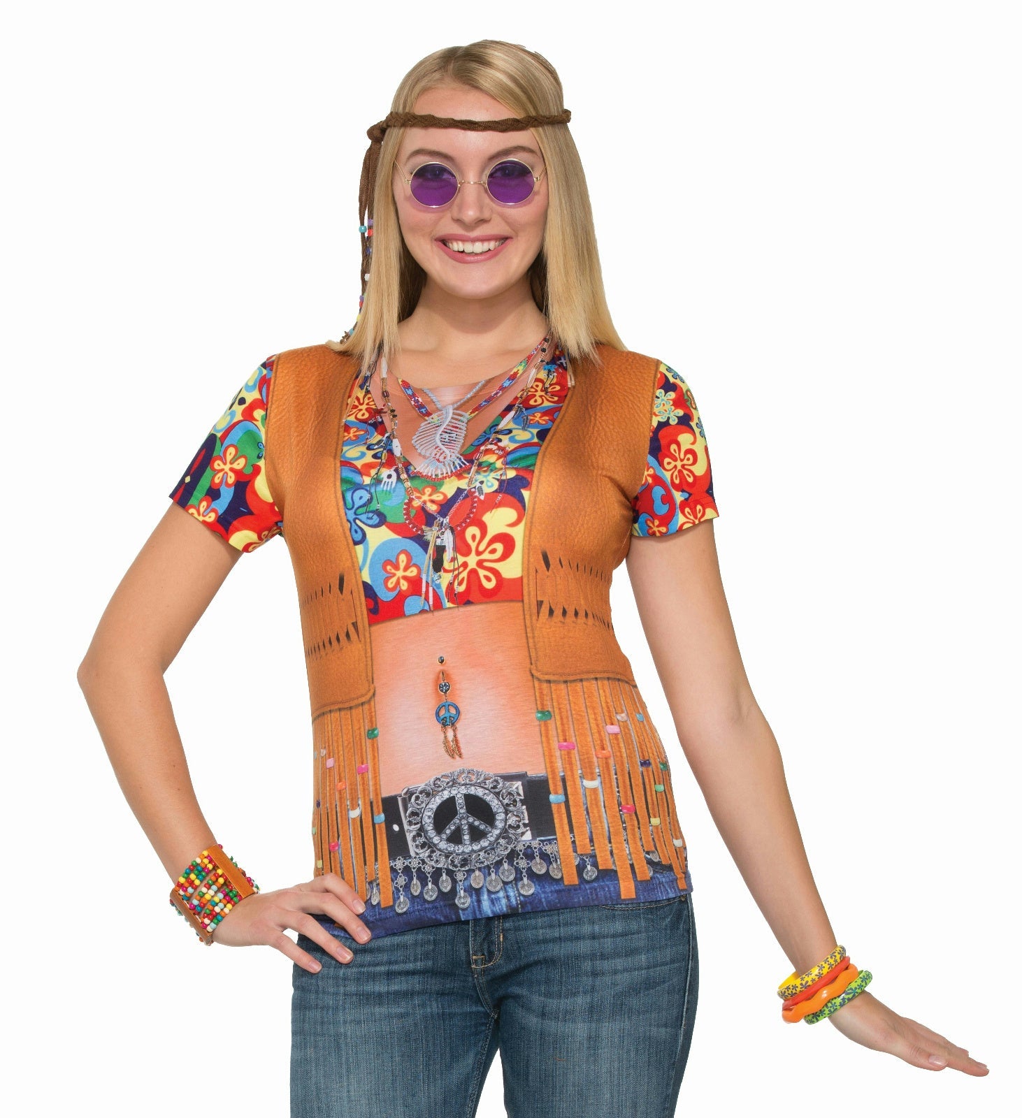Forum Women's Instant Hippie Lady Sublimation Printed T-shirt Size Medium 8-10 by HalloweenStore.com