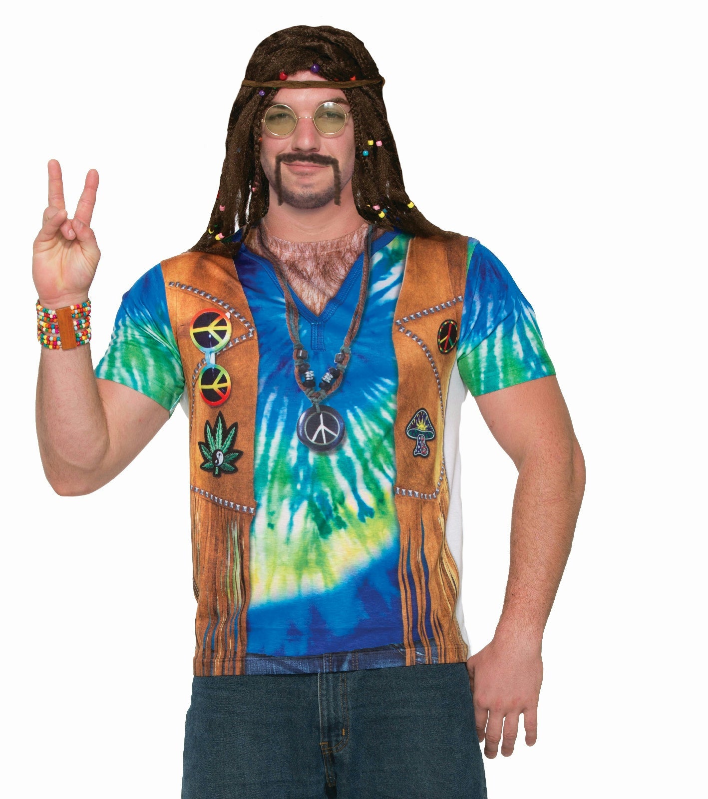 Men's Realistic Instant Male Hippie Sublimation T-Shirt Adult Size Medium by HalloweenStore.com