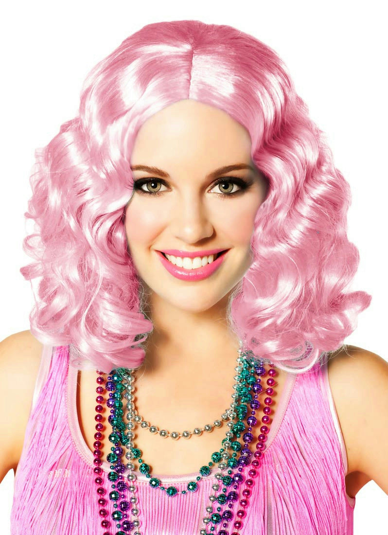 Party Icy Pastel Pink Short and Curly Flapper Adult Costume Wig by HalloweenStore.com