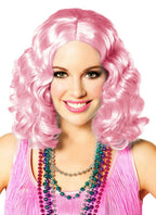 Party Icy Pastel Pink Short and Curly Flapper Adult Costume Wig by HalloweenStore.com