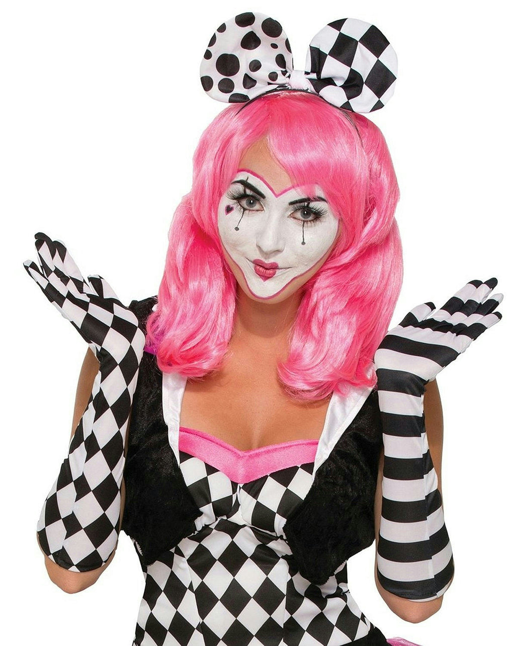 Forum Harlequin Black and White Mismatched Opera Length Gloves by HalloweenStore.com