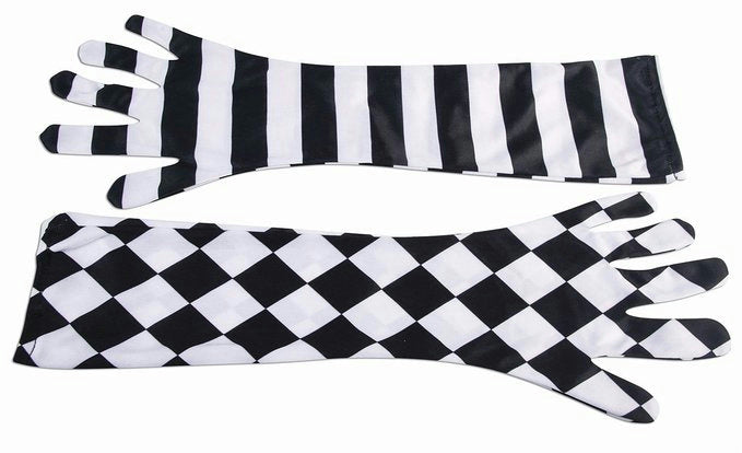 Forum Harlequin Black and White Mismatched Opera Length Gloves by HalloweenStore.com