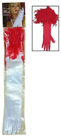 Forum Theatrical Elegant Long White Gloves with Red Feather Trim by HalloweenStore.com