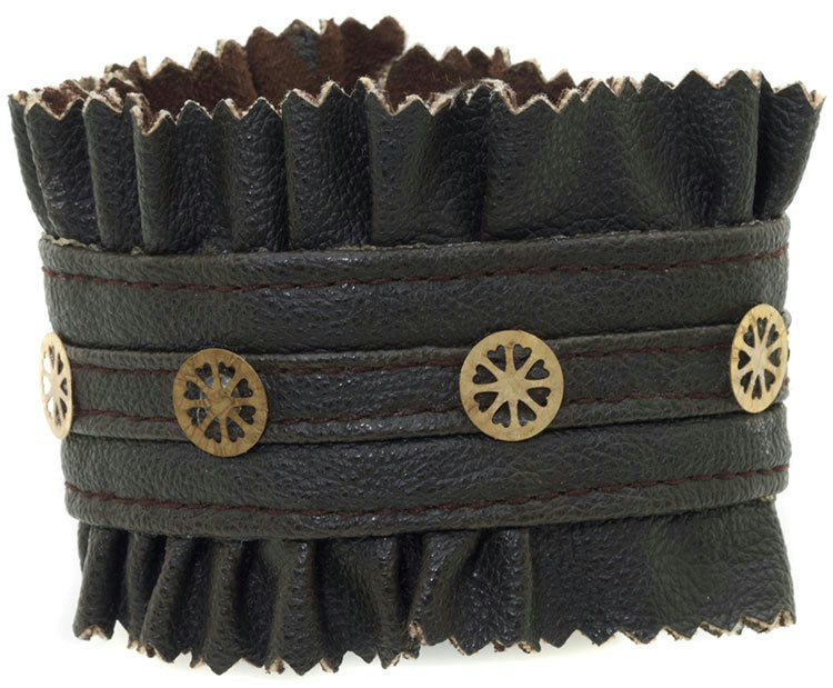 Brown Steampunk Faux Leather and Gear Studded Bracelet by HalloweenStore.com