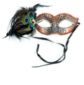 Bronze Crackled Masquerade Venezia Eye Mask with Peacock Feathers and Jewels by HalloweenStore.com