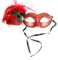 Red Crackled Masquerade Venezia Eye Mask with Peacock Feathers and Jewels by HalloweenStore.com