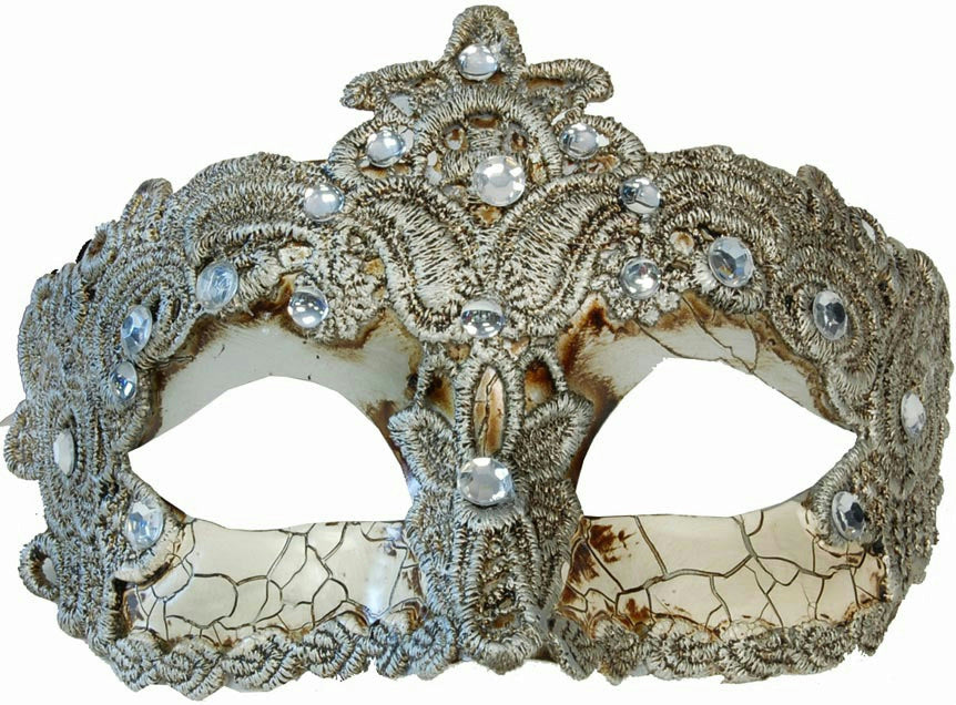Silver Crackle Brazilian Diamond Masquerade Eye Mask With Lace and Rhinestones by HalloweenStore.com