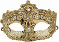 Beige Crackle Brazilian Diamond Masquerade Eye Mask With Lace and Rhinestones by HalloweenStore.com