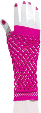 80's Club Candy Pink Double Fishnet Glovelettes Gloves by HalloweenStore.com