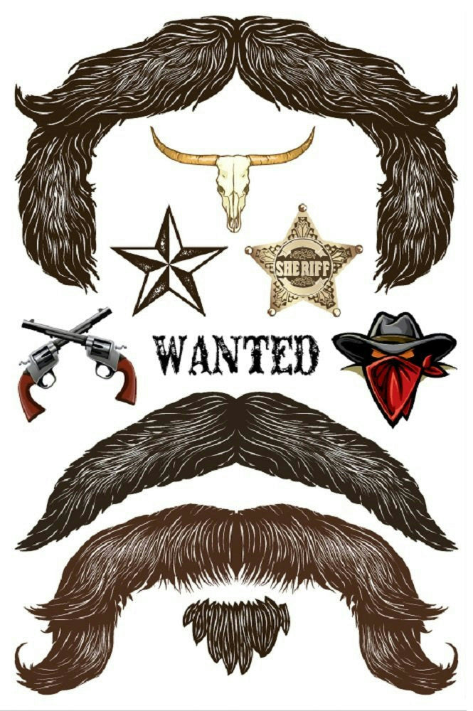 StacheTATS The Outlaw Mustache Temporary Facial Tattoos Assortment by HalloweenStore.com