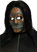 Metallic Freaky Rusted Cracked Industrial Look Face Mask with Black Long Hair by HalloweenStore.com