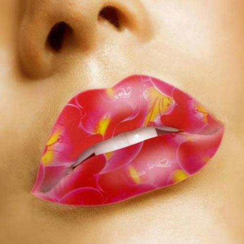 Hibiscus Flower Print Lips Temporary Tattoo Sticker by HalloweenStore.com