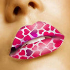 Big Pink Hearts Print Lips Temporary Tattoo Sticker by HalloweenStore.com