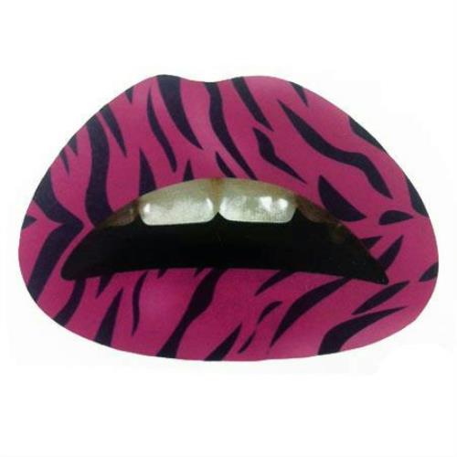 Purple Tiger Animal Print Lips Temporary Tattoo Sticker by HalloweenStore.com
