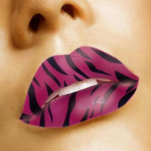 Purple Tiger Animal Print Lips Temporary Tattoo Sticker by HalloweenStore.com