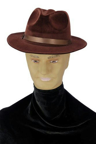 Brown Fedora Gangster Pimp Freddy Foam Flocked Hat by HalloweenStore.com