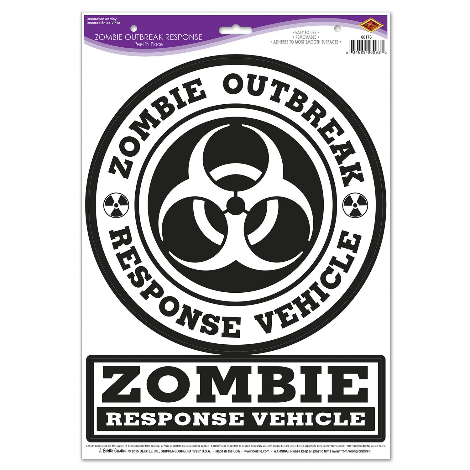 Peel 'N Place Zombie Outbreak Response Car Stickers by HalloweenStore.com