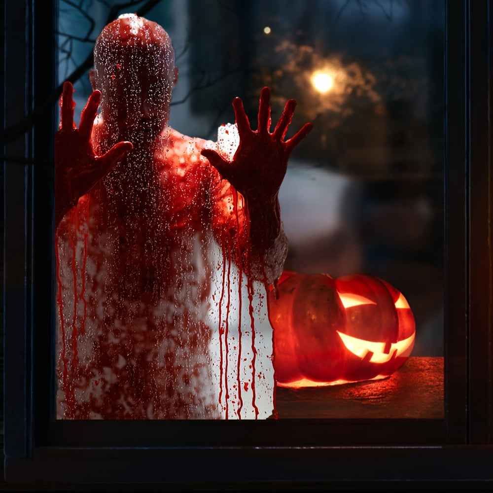 [Scary Halloween Clings] Scary Halloween Zombie Bloody Window Clings, Self Adhesive New Halloween Window Stickers | Spooky Halloween Silhouette Window Clings for Indoor Outdoor Scary Party Decor