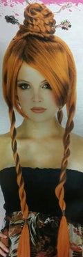 Auburn Red Power Bun With Braids Japanese Chinese Geisha Oriental Costume Wig by HalloweenStore.com