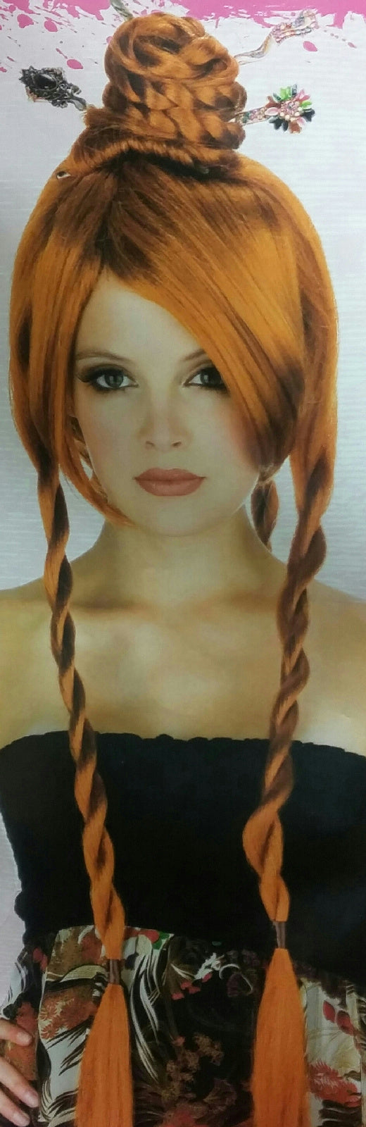Auburn Red Power Bun With Braids Japanese Chinese Geisha Oriental Costume Wig by HalloweenStore.com