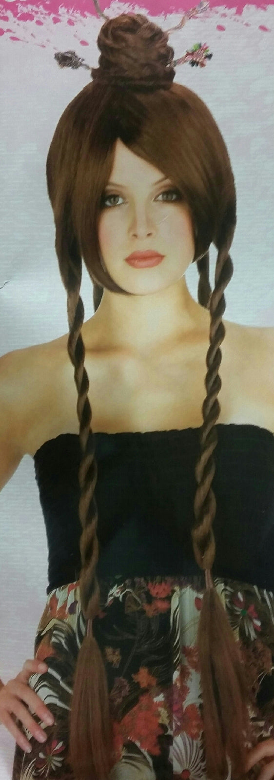 Brown Power Bun With Braids Japanese Chinese Geisha Oriental Costume Wig by HalloweenStore.com