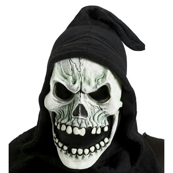 White Shrouded Open Mouth Skull Mask with Hood by HalloweenStore.com
