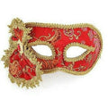 Red with Gold Trim Oriental Style Venetian Eye Mask 62458 by HalloweenStore.com