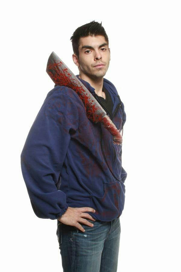 Morbid Bloody Machete Weapon Victim Adult Blue Hoodie Costume Jacket 2XL by HalloweenStore.com