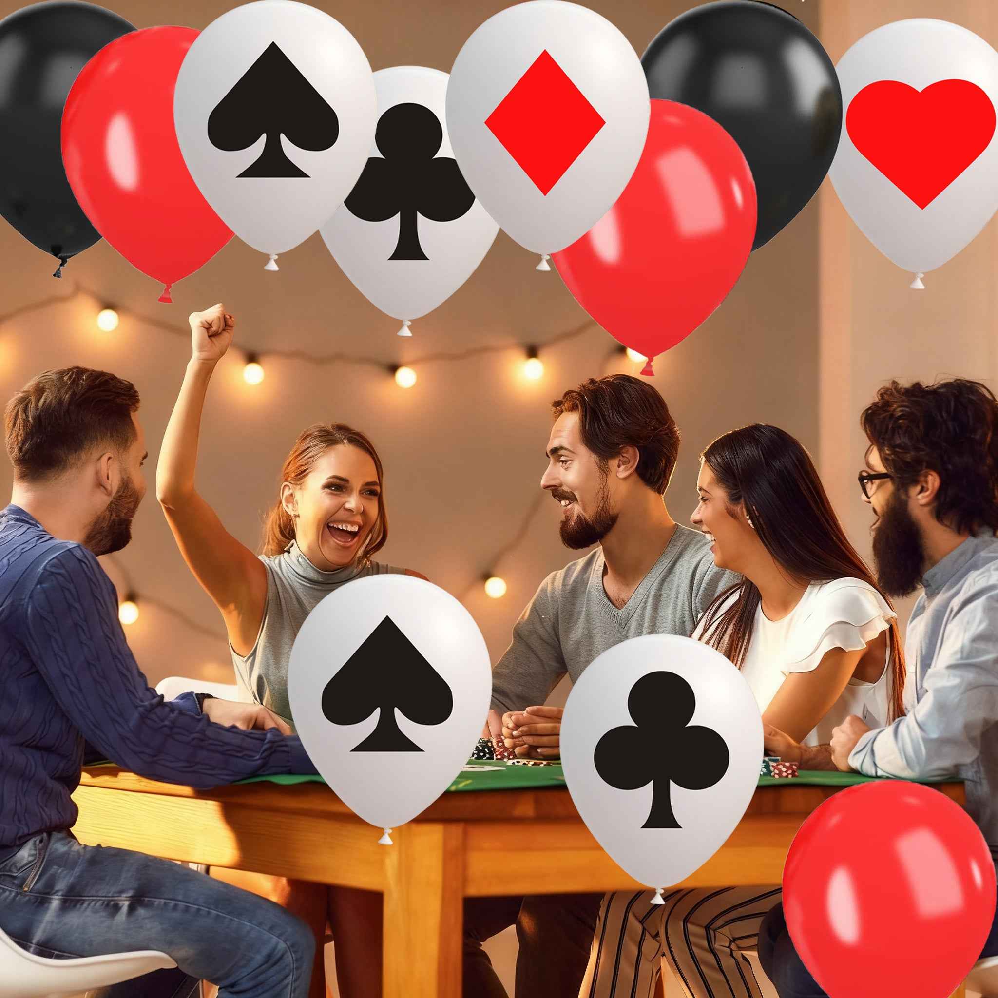 27pcs Poker Pattern Latex Balloons | 12/10Inch Black, Red, And White For Theme Party, Night Party Supplies, Venue Layout, Studio Equipment, Photography Pose Props, House Party Indoor And Outdoor Decorations, Holiday And Birthday Party Decorations