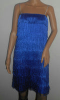 Women's Blue 1920's Deluxe Flapper 9 Tiered Fringe Costume Dress Beaded Straps by HalloweenStore.com