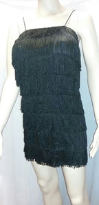 Women's Black 1920's Deluxe Flapper 8 Tiered Fringe Costume Dress Beaded Straps by HalloweenStore.com