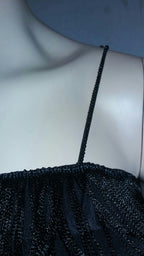 Women's Black 1920's Deluxe Flapper 8 Tiered Fringe Costume Dress Beaded Straps by HalloweenStore.com
