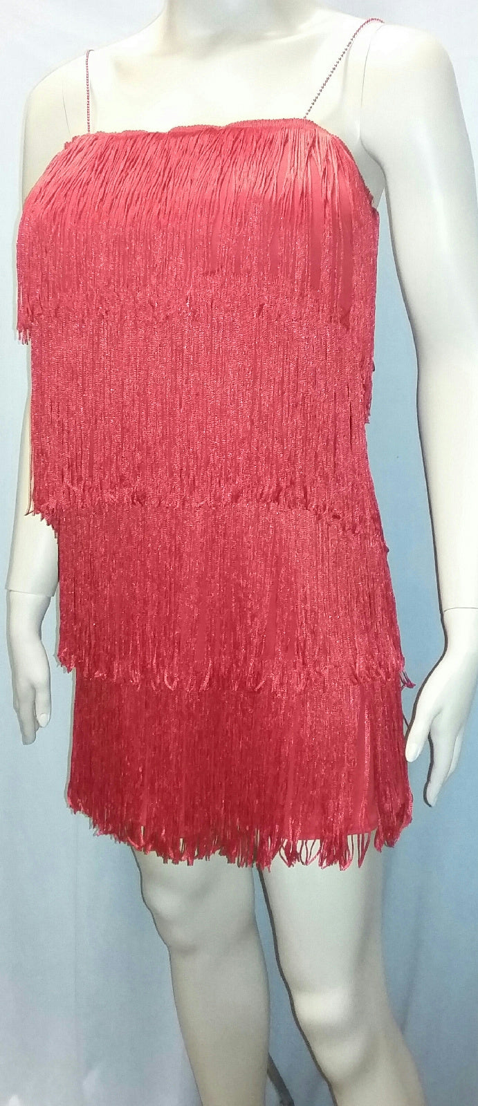Women's Red 1920's Deluxe Flapper 4 Tiered Fringe Costume Dress Beaded Straps by HalloweenStore.com