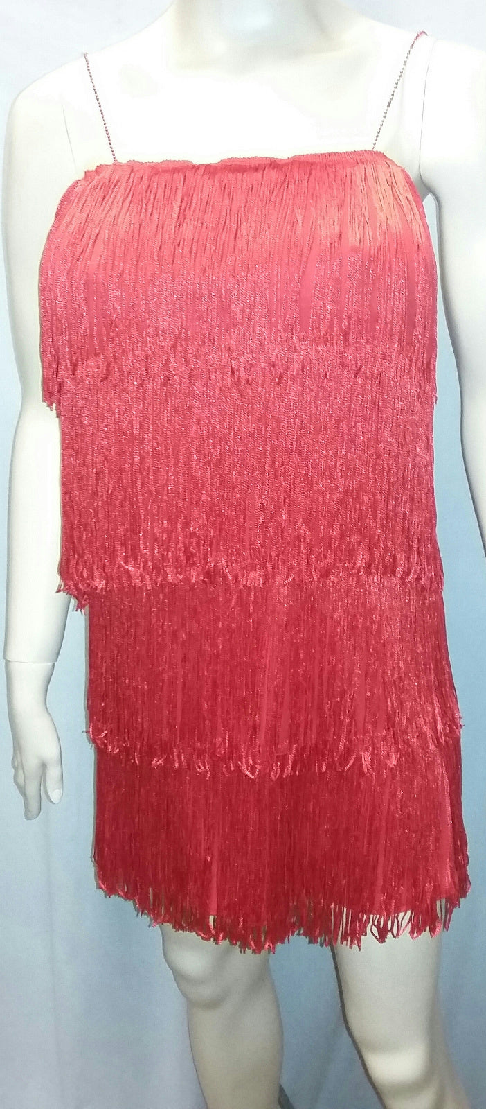 Women's Red 1920's Deluxe Flapper 4 Tiered Fringe Costume Dress Beaded Straps by HalloweenStore.com